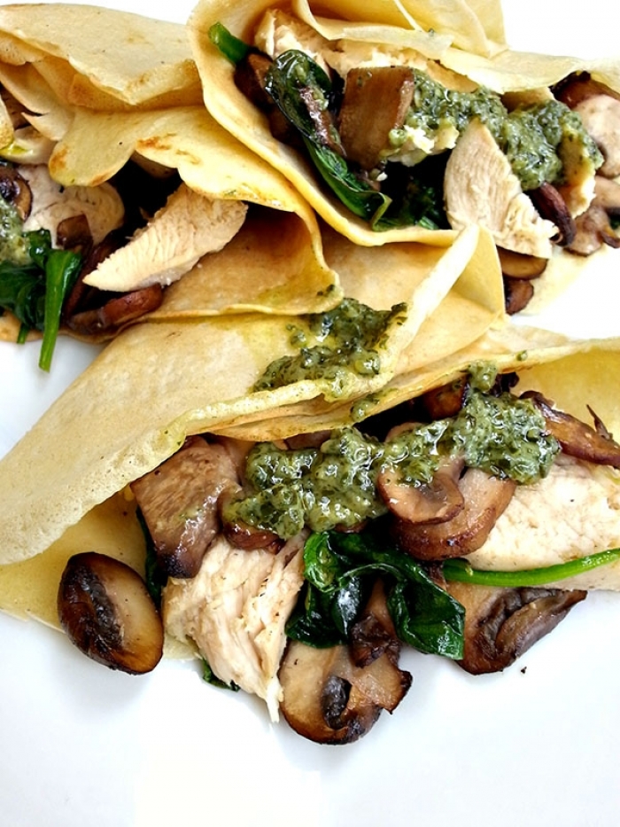 crêpe salé - Recette Crêpe Champignons Pesto