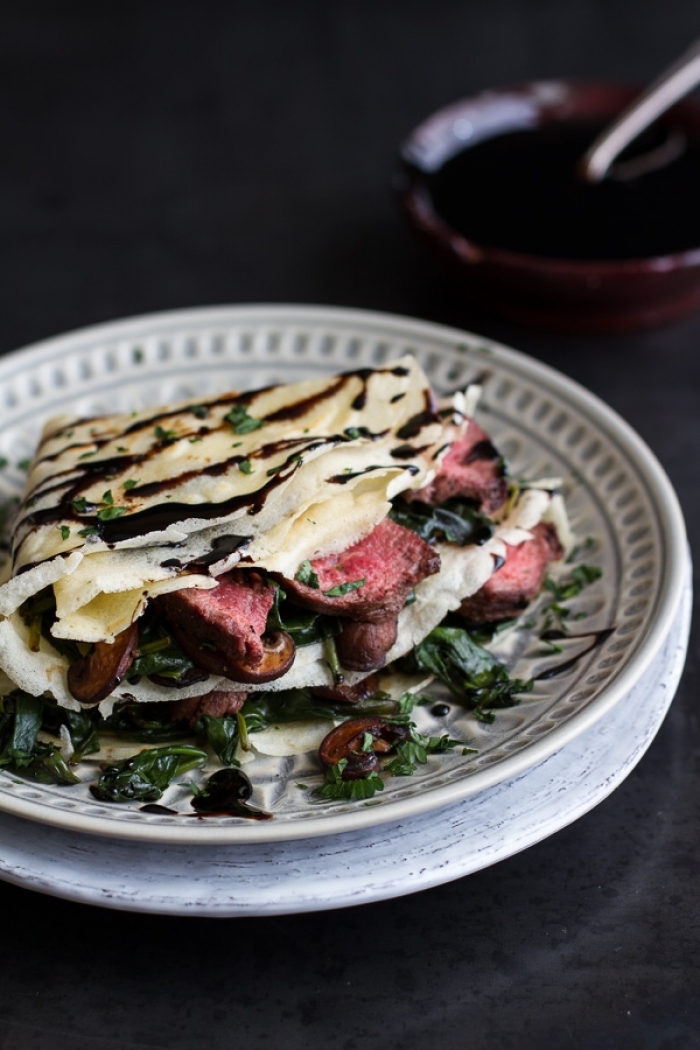 crêpe salé - Recette Crêpe Steak Epinards Champignons