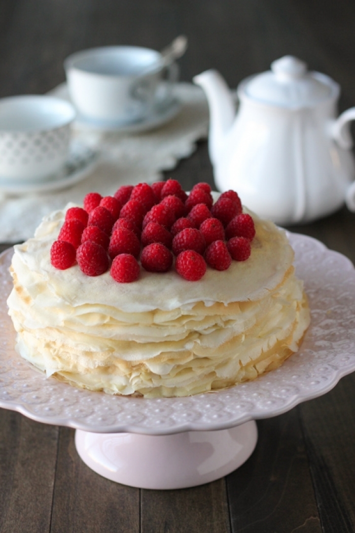 crêpe sucré - Recette Gateau Crêpe Crème pâtissière et Framboises