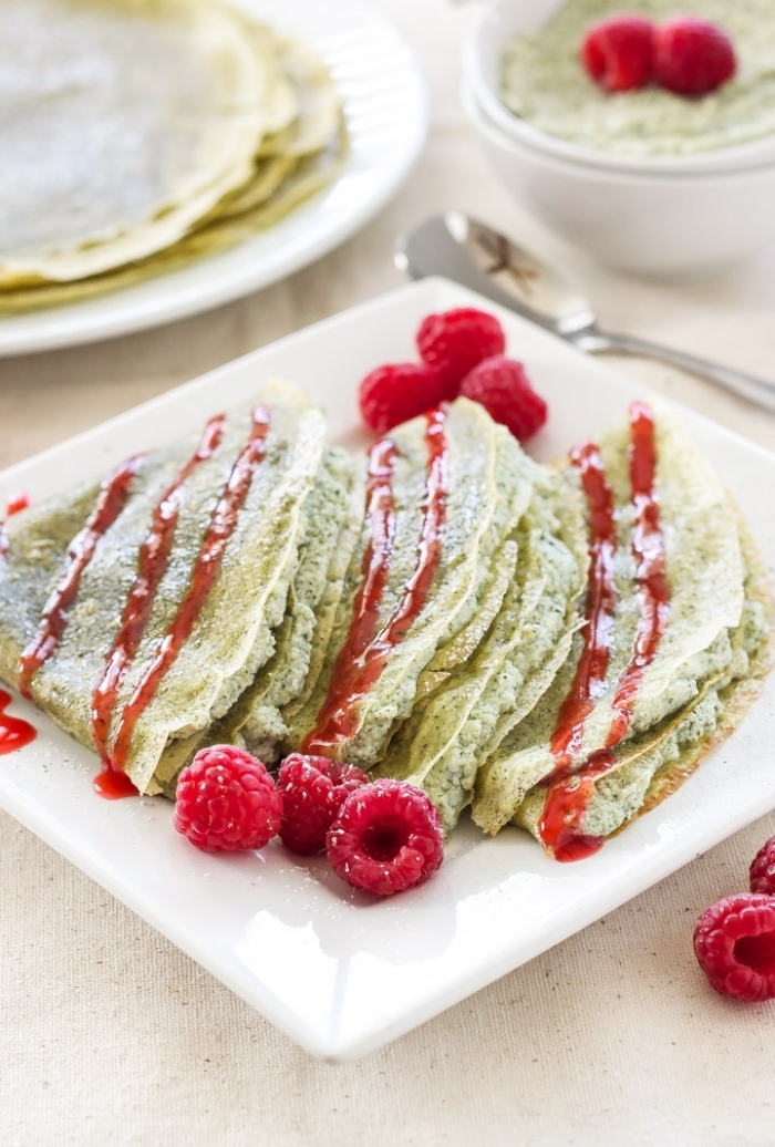 crêpe sucré - Recette Crêpe Thé vert ricotta sauce aux Framboises