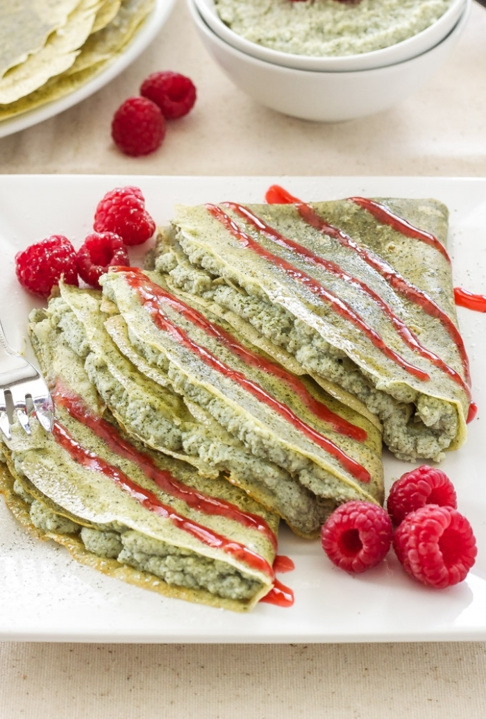 crêpe sucré - Recette Crêpe Thé vert ricotta sauce aux Framboises