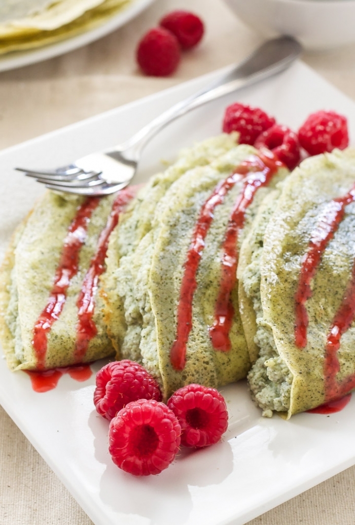 crêpe sucré - Recette Crêpe Thé vert ricotta sauce aux Framboises