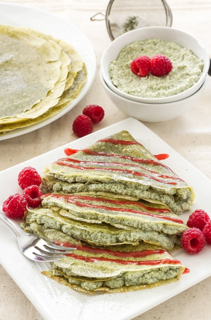 crêpe sucré - Recette Crêpe Thé vert ricotta sauce aux Framboises