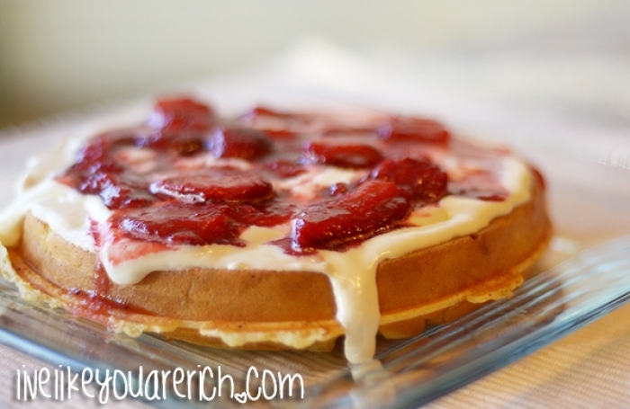 gaufre sucré - Recette de gaufre au cheesecake et aux fraises